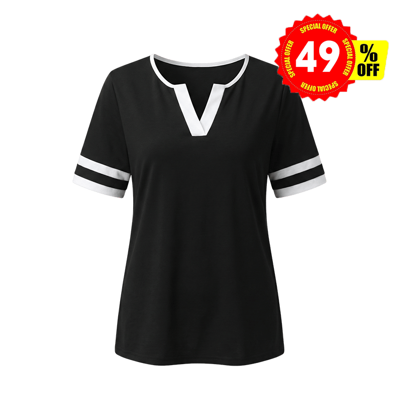 Women's V-Neck Short Sleeve Fitted Cotton Blend Striped Breathable for Daily Wear