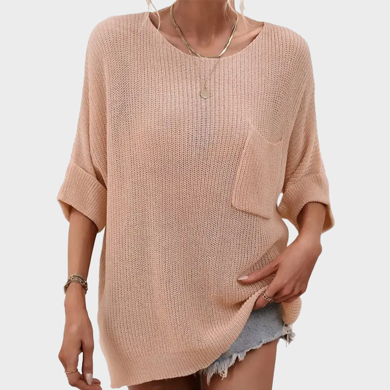 Women's Oversized Batwing Short-Sleeve Knitting Pullover Top
