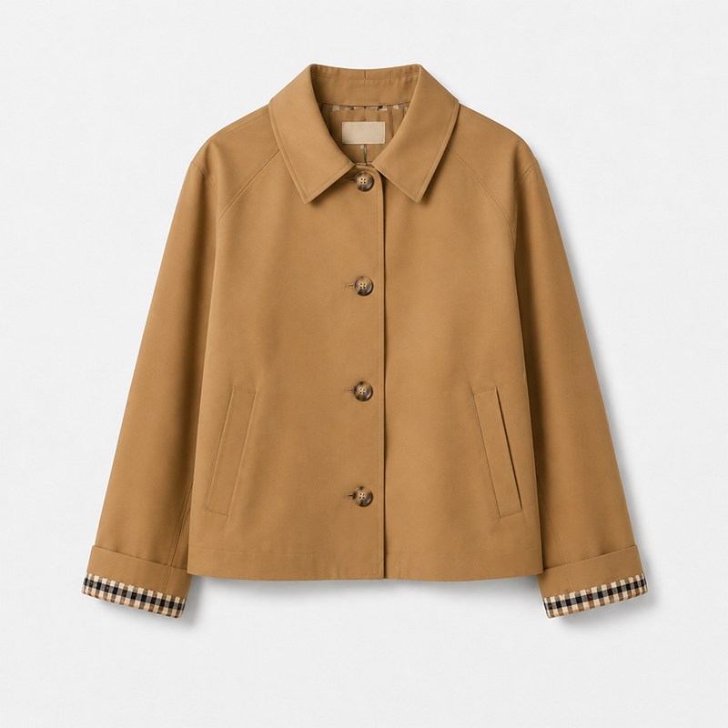 Women's Cropped Trench Coat Oversized Checkered Lining