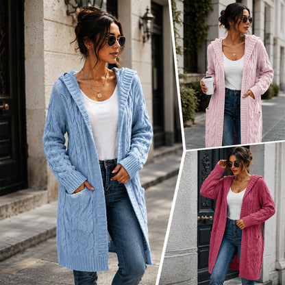 Women's Oversized Cable Knit Hooded Cardigan