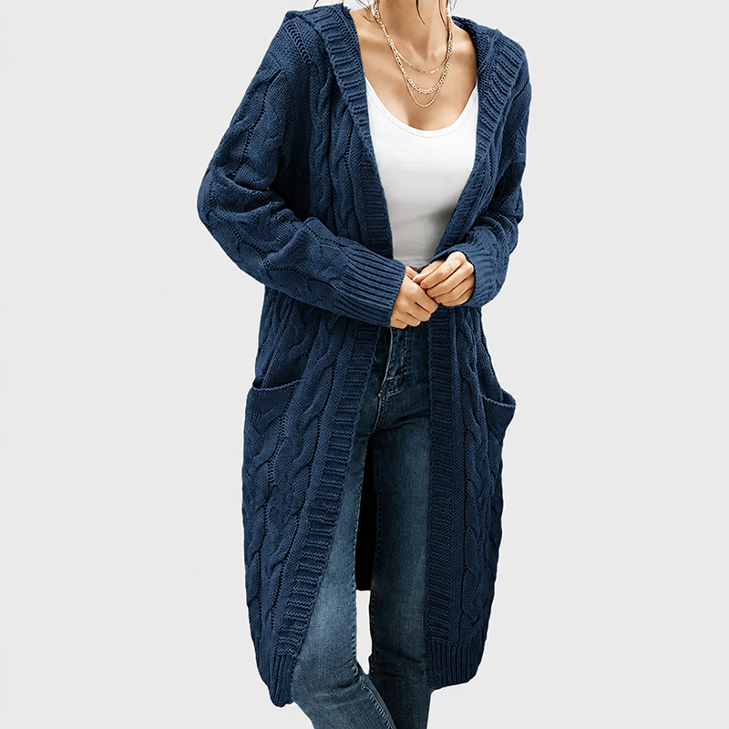 Women's Oversized Cable Knit Hooded Cardigan