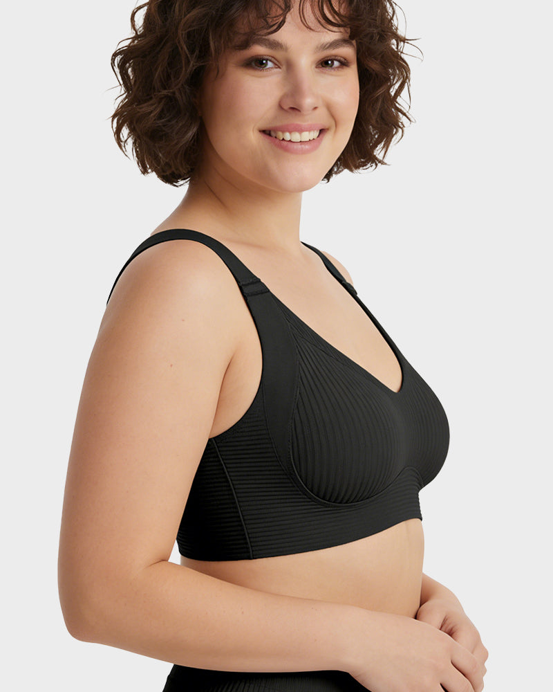 ️Women's Ribbed Push Up Adjustable Wireless Bra