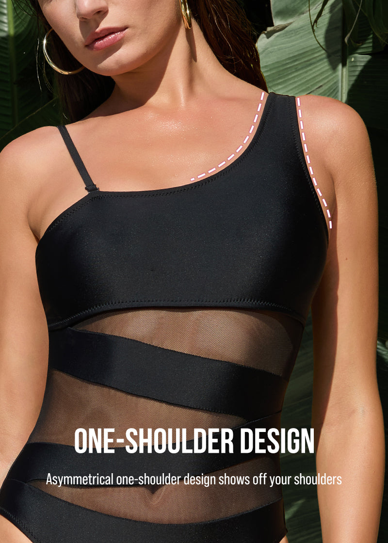Mesh One Shoulder Slimming One Piece Swimsuit