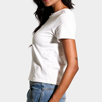 Womens Cotton Tee Boxy Crew Neck with Built in Bra