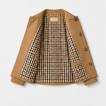 Women's Cropped Trench Coat Oversized Checkered Lining