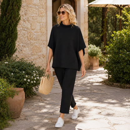 Women's Two Piece Batwing Sleeve Top Wide Leg Pants