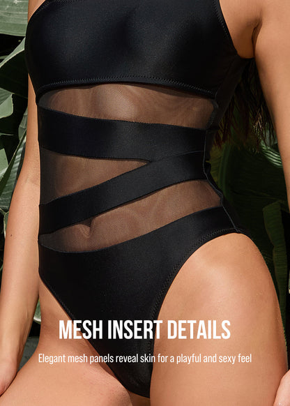 Mesh One Shoulder Slimming One Piece Swimsuit