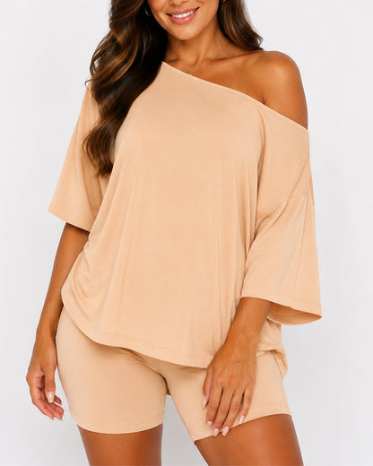 Off Shoulder Top and Fitted Shorts Lounge Set