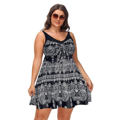 Women's Two Piece Swim Dress Plus Size Tummy Control Tankinis Swimdress Floral Printed Swimwear Swimsuits with Boyshort