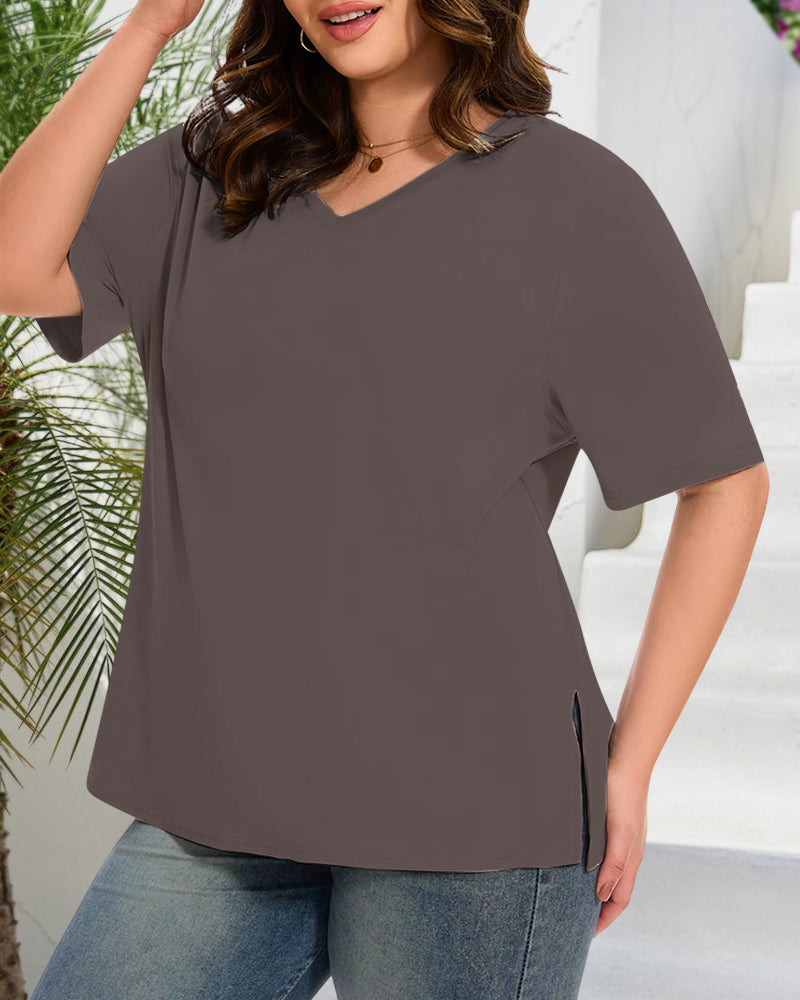 Women's Plus Size Basic Sleeve V-Neck T-Shirts
