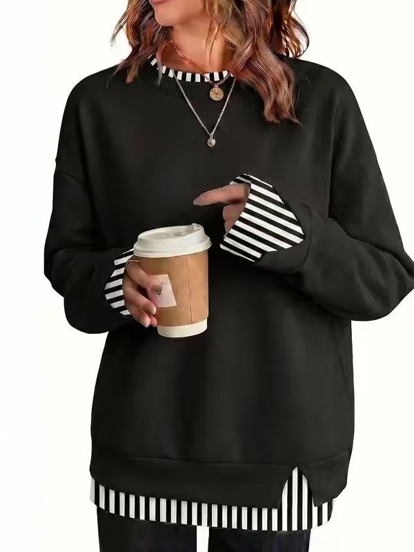 Faux-Layered Oversized Crewneck Sweatshirt