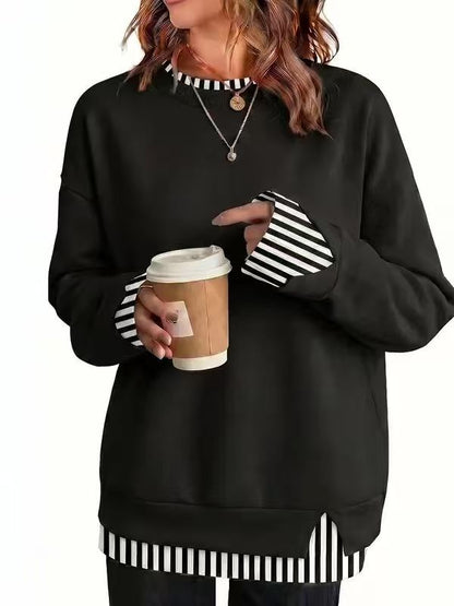 Faux-Layered Oversized Crewneck Sweatshirt