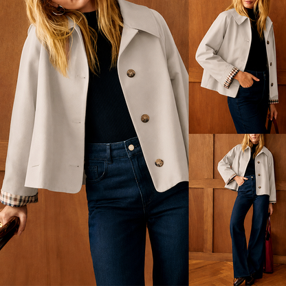 Women's Cropped Trench Coat Oversized Checkered Lining