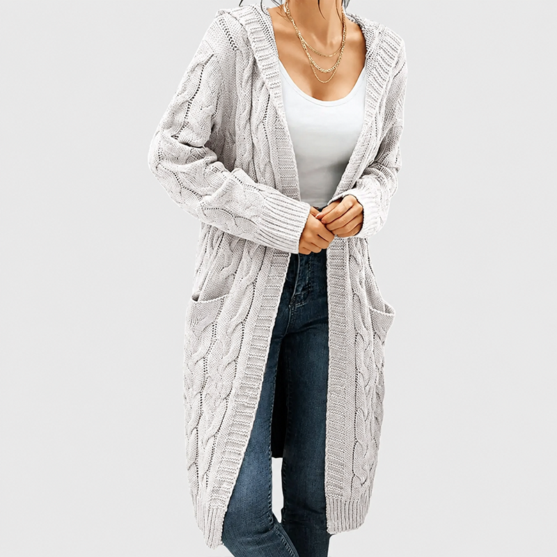 Women's Oversized Cable Knit Hooded Cardigan