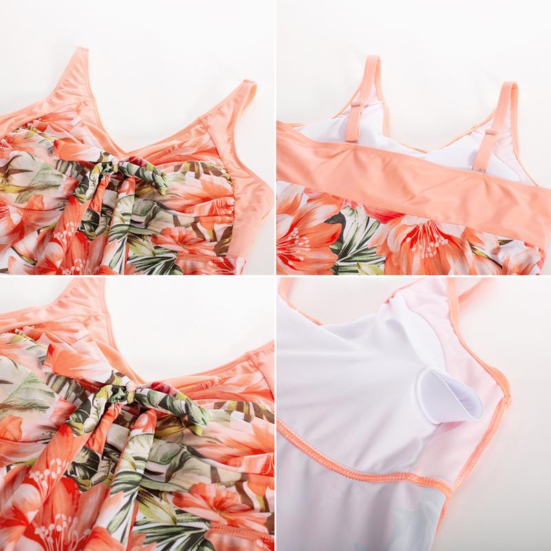 Women's Two Piece Swim Dress Plus Size Tummy Control Tankinis Swimdress Floral Printed Swimwear Swimsuits with Boyshort