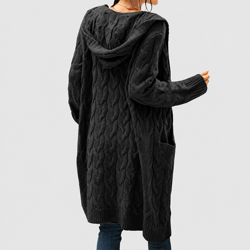 Women's Oversized Cable Knit Hooded Cardigan