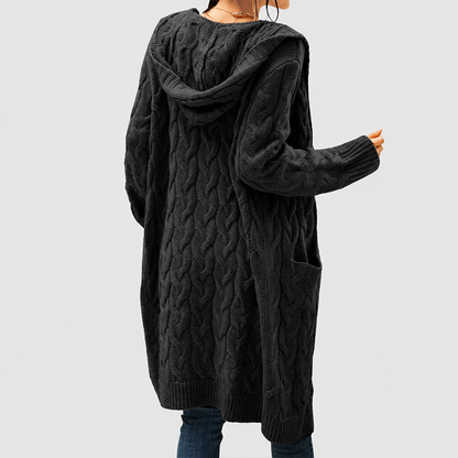 Women's Oversized Cable Knit Hooded Cardigan