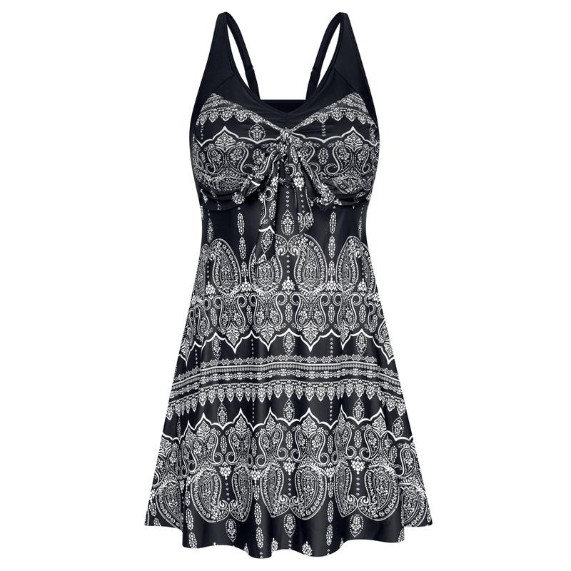 Women's Two Piece Swim Dress Plus Size Tummy Control Tankinis Swimdress Floral Printed Swimwear Swimsuits with Boyshort