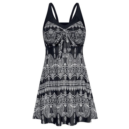 Women's Two Piece Swim Dress Plus Size Tummy Control Tankinis Swimdress Floral Printed Swimwear Swimsuits with Boyshort