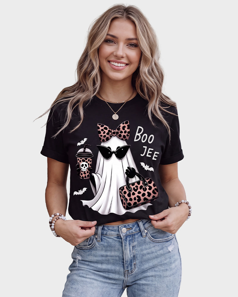 Boo-Jee Leopard Ghost Graphic T-Shirt
