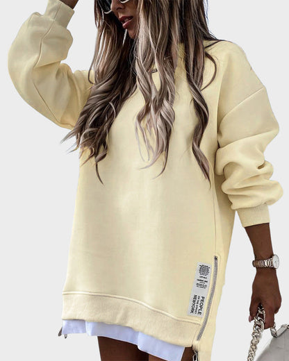 Casual Long Sleeve Zipper Slit Oversized Sweatshirt