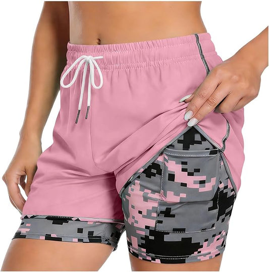 Womens Athletic Shorts with Built In Liner and Drawstring Waist