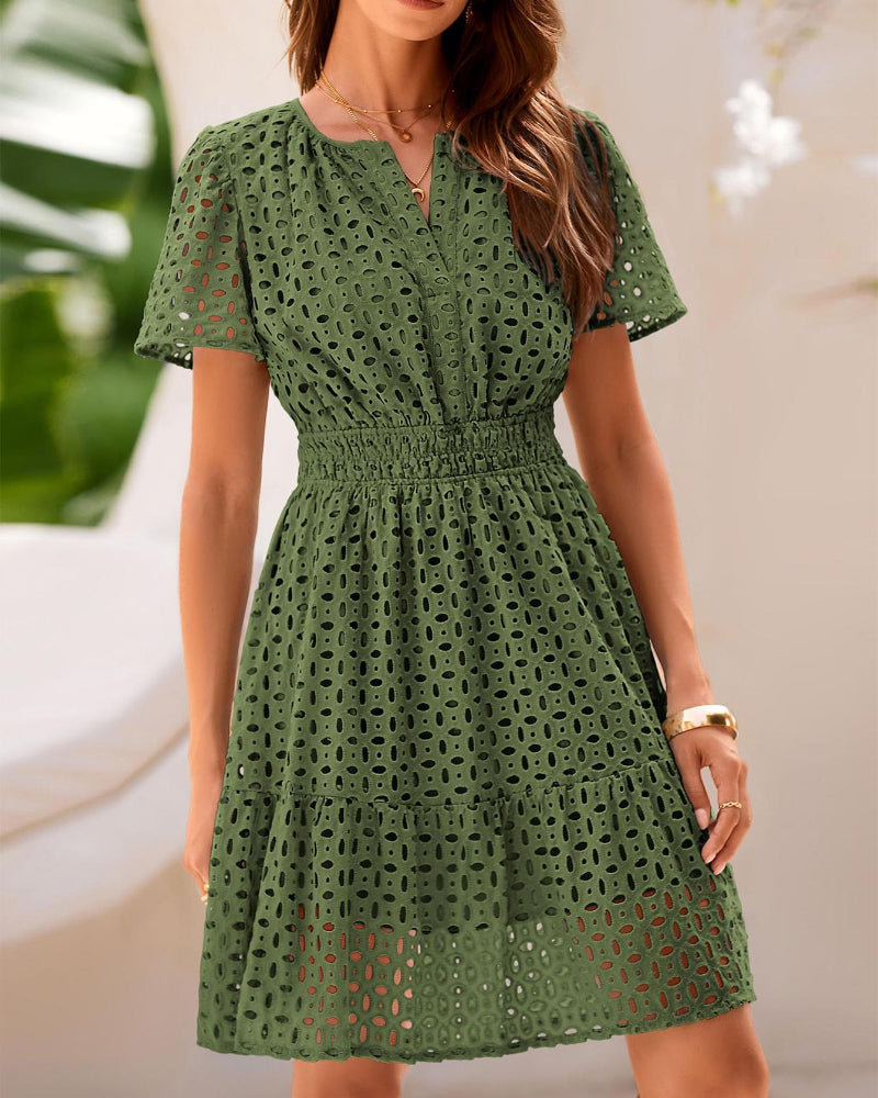 Women V Neck Lace A Line Summer Dress – HeyShapely
