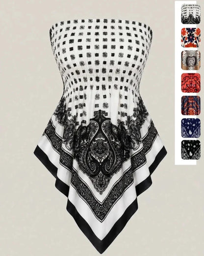 Boho Ethnic Print Tube Top Asym Hem