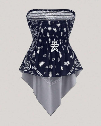 Boho Ethnic Print Tube Top Asym Hem