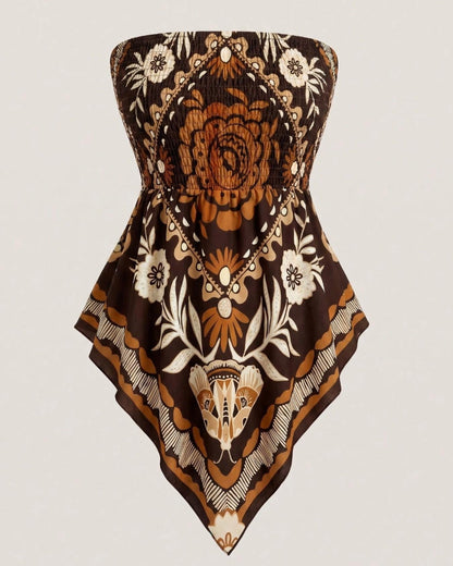 Boho Ethnic Print Tube Top Asym Hem