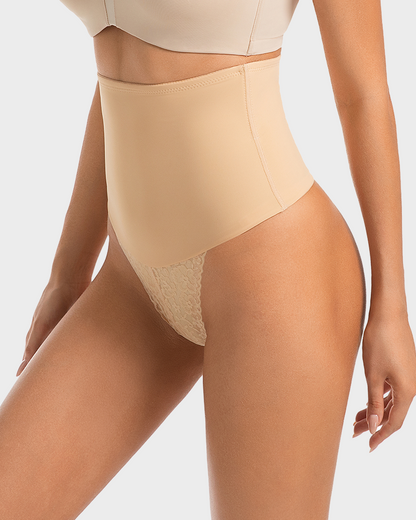 High-Waisted Seamless Lace Sculpt Shapewear Thong (2 Pack)