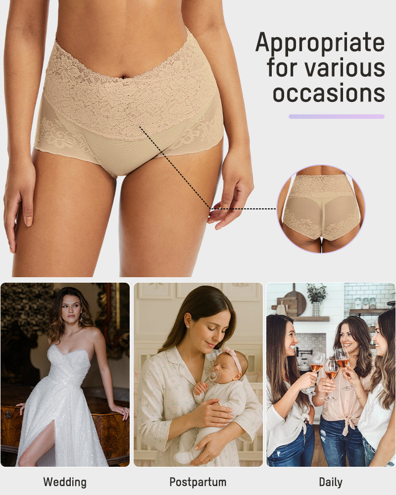 High Waist Lace V-Cut Breathable Shaping Panties (3 Pack)