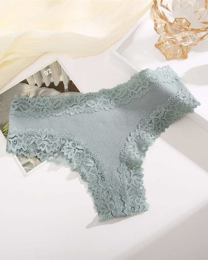 Ribbed Cotton Lace Mid-Rise Panty(9 pack）