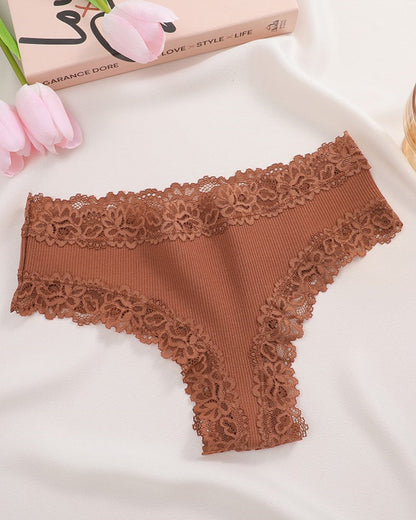 Ribbed Cotton Lace Mid-Rise Panty(9 pack）