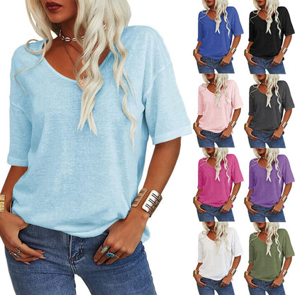 Women's Solid Color V-Neck T-shirt