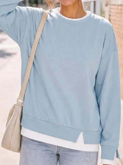 Faux-Layered Oversized Crewneck Sweatshirt
