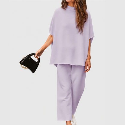 Women's Two Piece Batwing Sleeve Top Wide Leg Pants