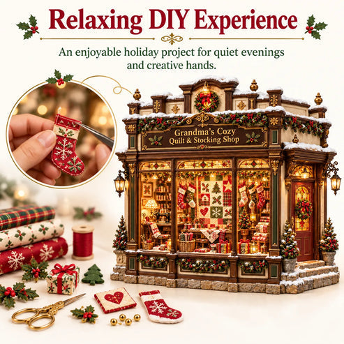 🧵 Grandma’s Cozy Quilt Shop DIY Kit 🎄 | Light-Up Christmas Miniature | Build Your Own Holiday Tradition
