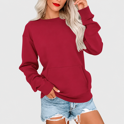 Women's Oversized Crewneck Sweatshirt with Kangaroo Pocket