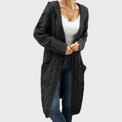 Women's Oversized Cable Knit Hooded Cardigan