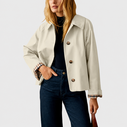 Women's Cropped Trench Coat Oversized Checkered Lining