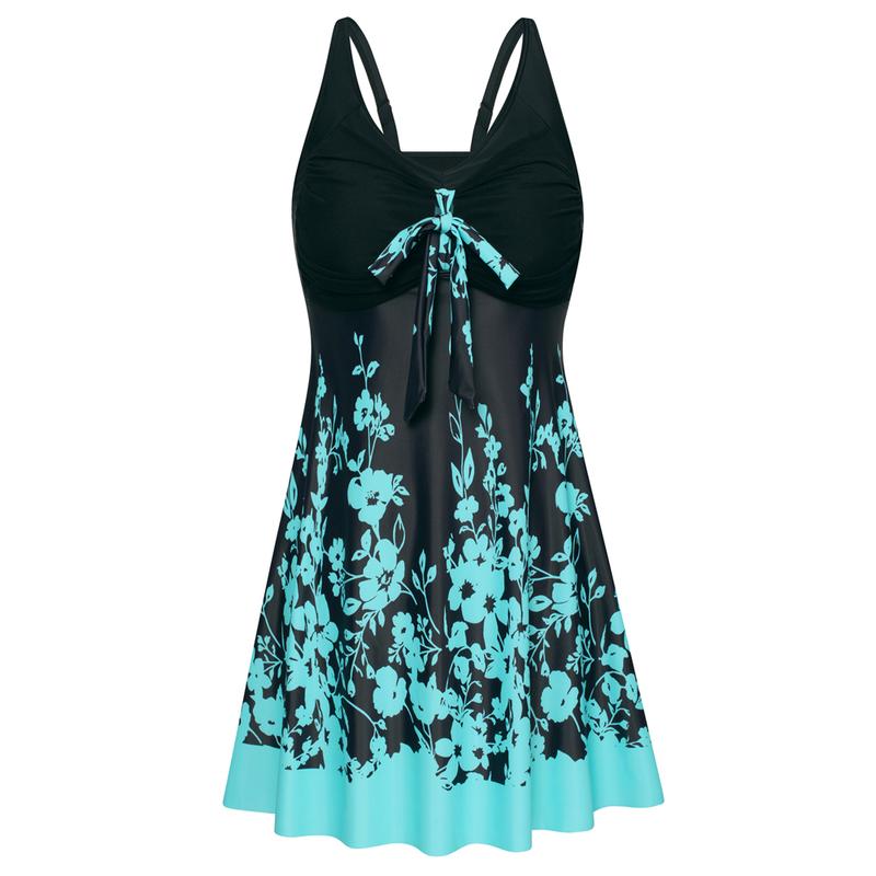 Women's Two Piece Swim Dress Plus Size Tummy Control Tankinis Swimdress Floral Printed Swimwear Swimsuits with Boyshort