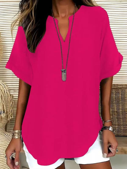 Women's Plain Shortsleeve Blouse, Casual Solid Color Top for Daily Wear, Ladies Clothes for All Seasons