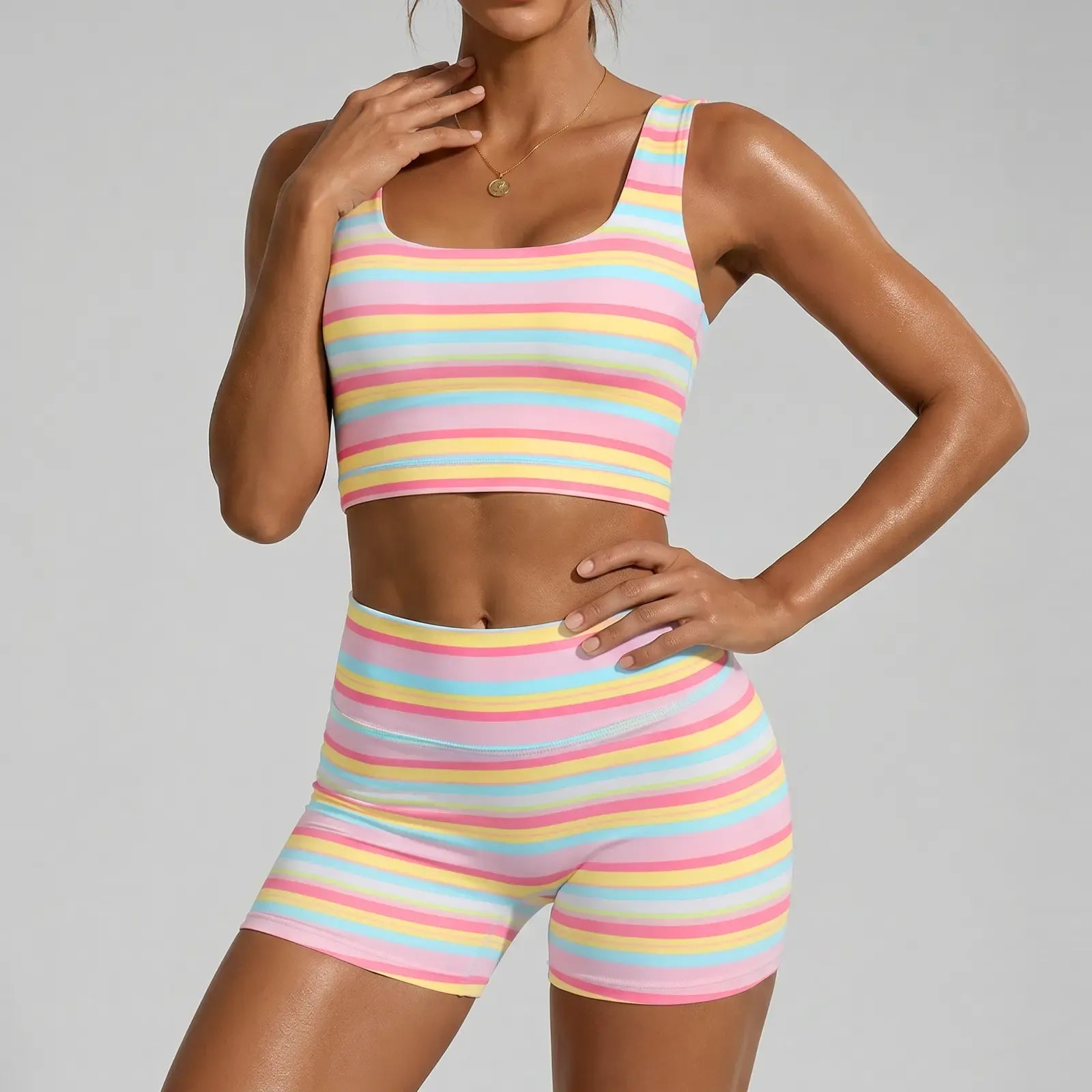Women’s Rainbow Stripe 2 Piece Workout Set