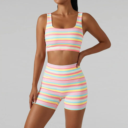 Women’s Rainbow Stripe 2 Piece Workout Set
