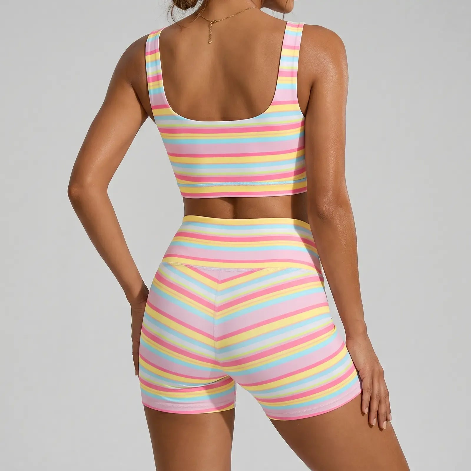 Women’s Rainbow Stripe 2 Piece Workout Set