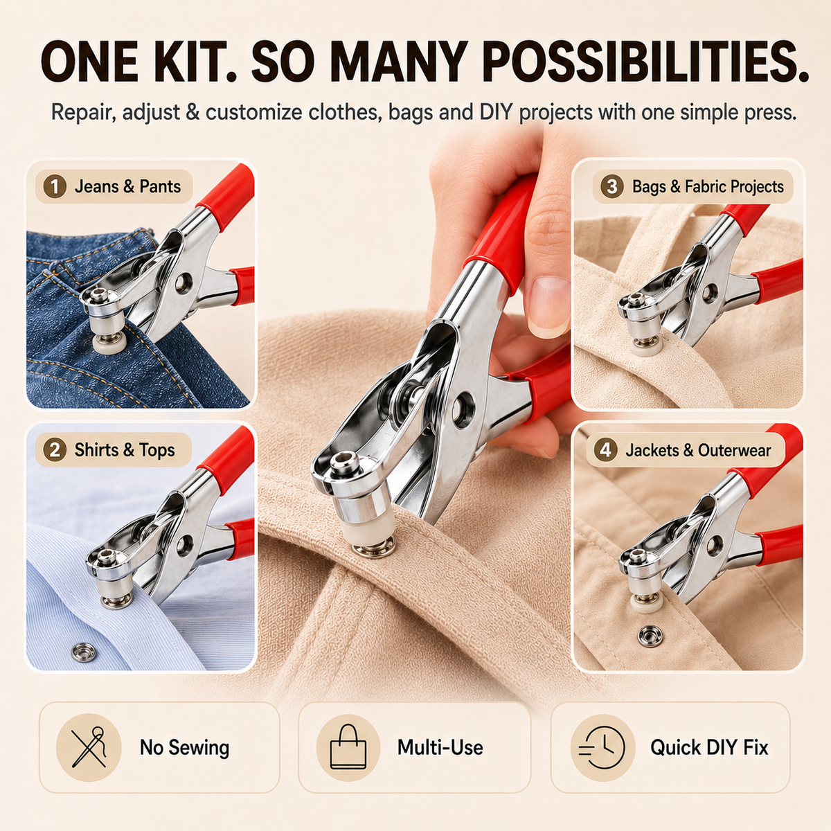 🧵 100Pcs Invisible Colored Metal Buckle & Manual Pressure Pliers | Quick Clothing Repair & DIY