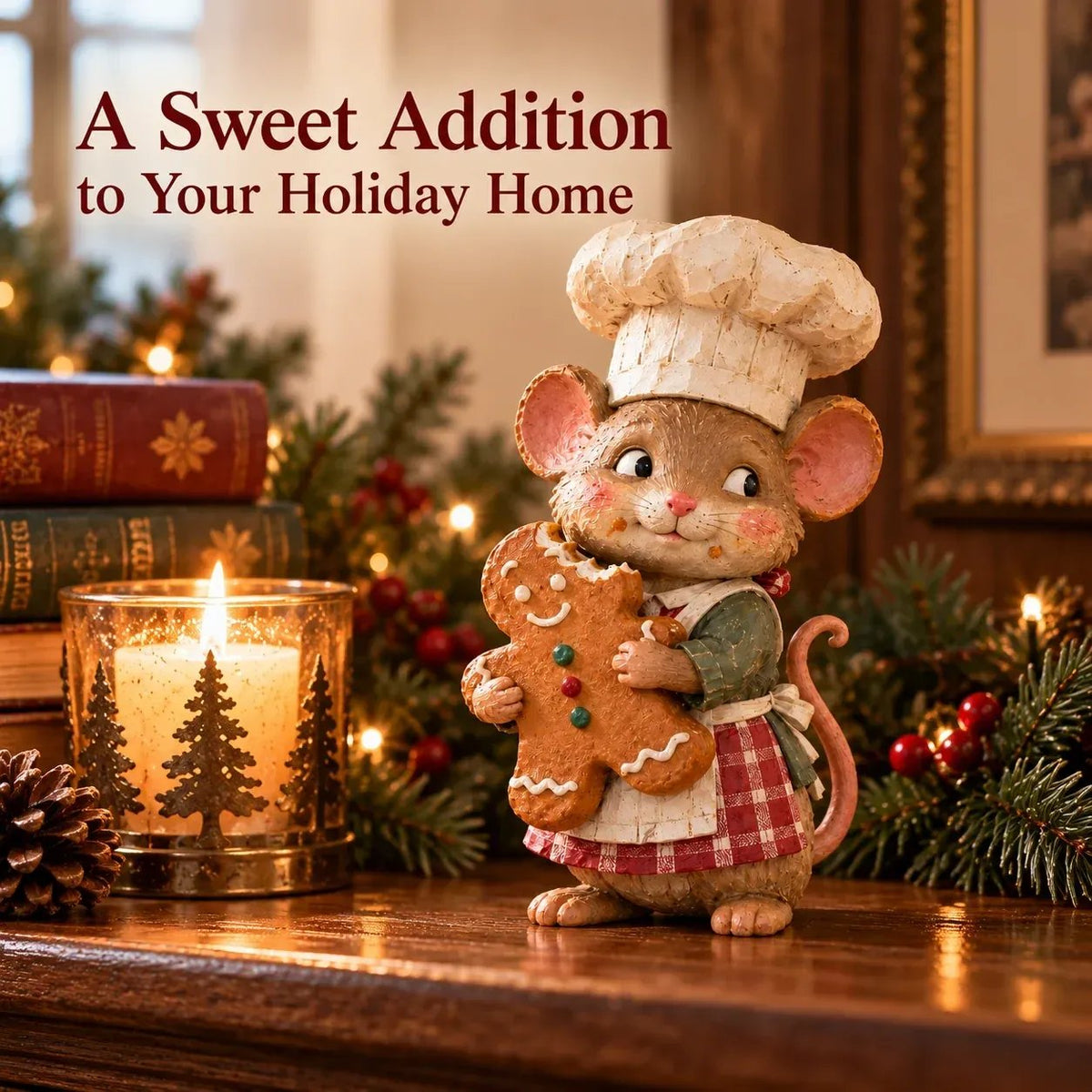 🍪 Gingerbread Mouse Baker — Whimsical Christmas Figurine🎁