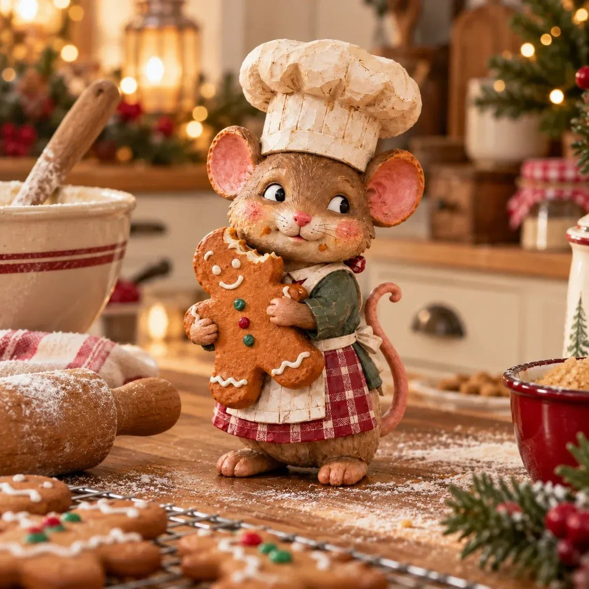 🍪 Gingerbread Mouse Baker — Whimsical Christmas Figurine🎁