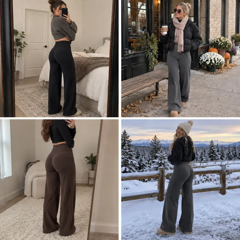 Women's High-Waisted Butt-Lifting Fleece-Lined Wide-Leg Pants